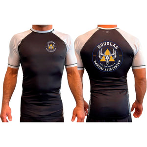Douglas Martial Arts Center All Black Ranked Short Sleeve Rash Guards #8251 A