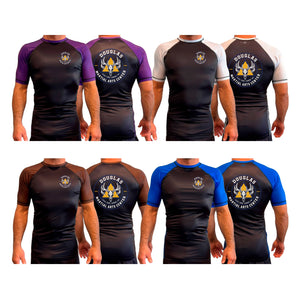 Douglas Martial Arts Center All Black Ranked Short Sleeve Rash Guards #8251 A