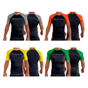 West Coast All Black Ranked Short Sleeve Rash Guards #8253 A