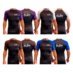 West Coast All Black Ranked Short Sleeve Rash Guards #8253 C