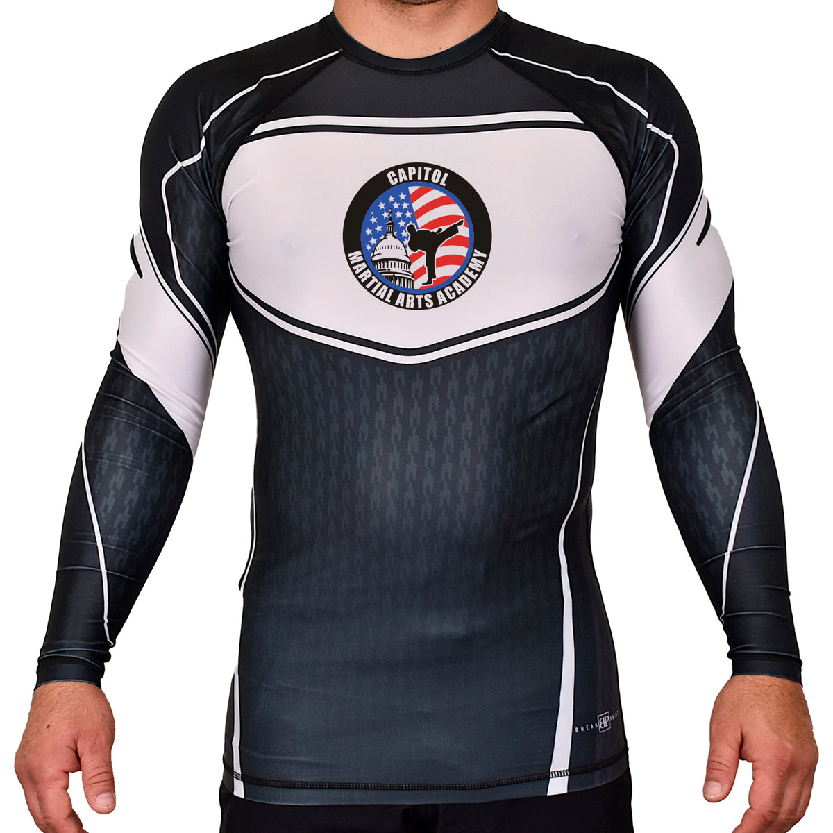 Capitol Martial Arts Academy Rash Guards Black/White #8256 A