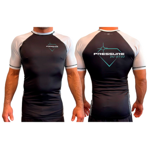 Pressure Jiu Jitsu All Black Ranked Short Sleeve Rash Guards #8257 A