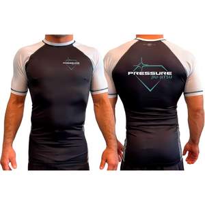 Pressure Jiu Jitsu All Black Ranked Short Sleeve Rash Guards #8257 A