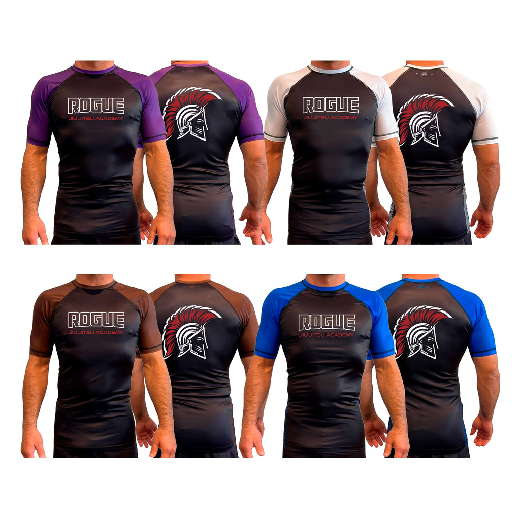 Rogue Jiu Jitsu Academy All Black Ranked Short Sleeve Rash Guards #8265 C