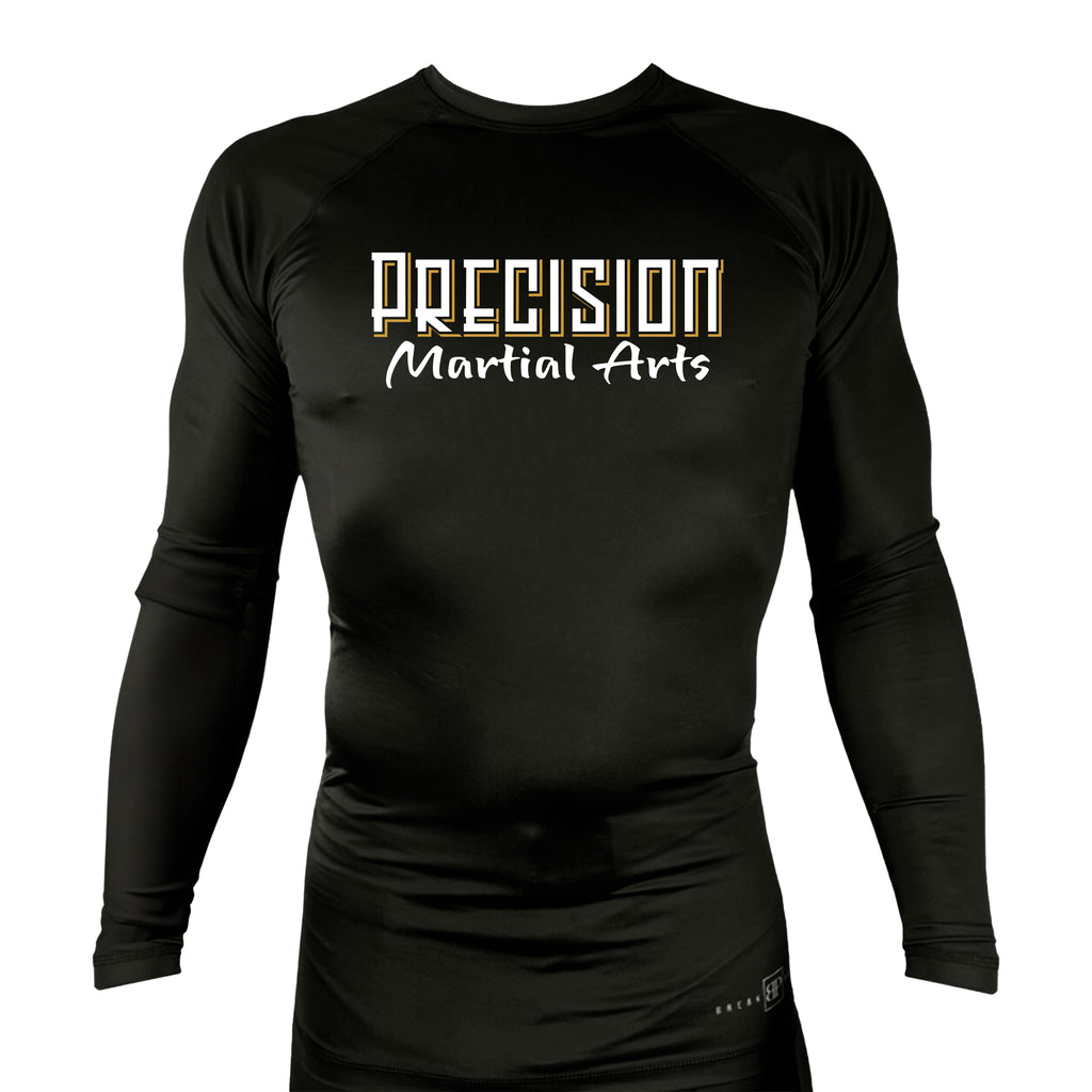 Precision Martial Arts All Black Custom Rash Guards Long Sleeves #8266 B