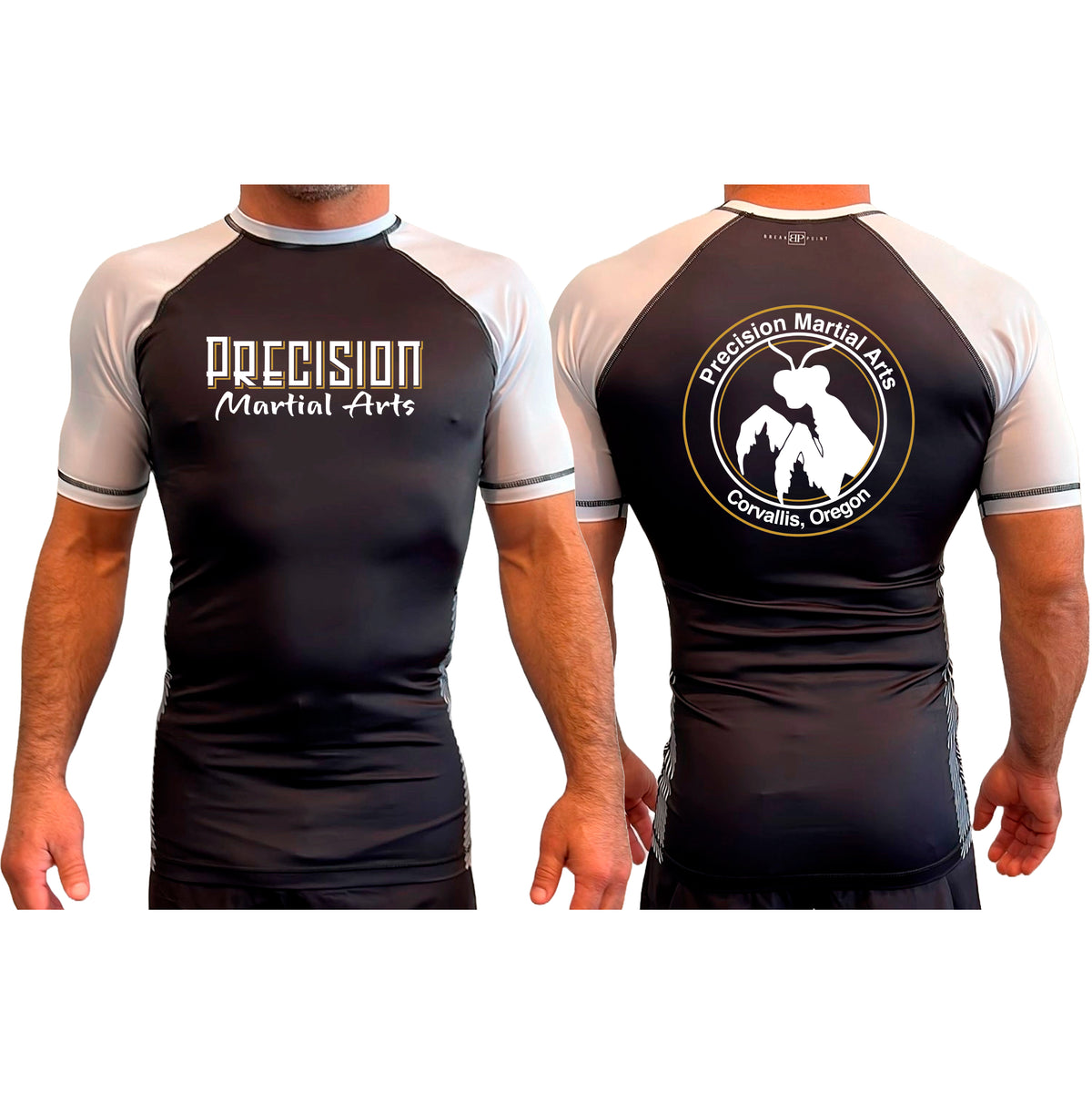Precision Martial Arts All Black Ranked Short Sleeve Rash Guards #8266 B