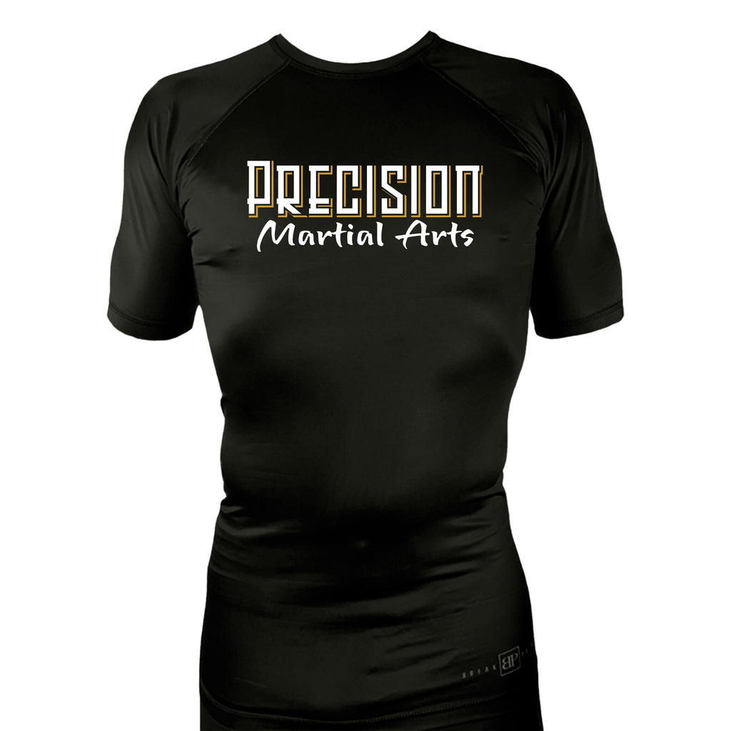 Precision Martial Arts All Black Custom Rash Guards Short Sleeves #8266 B