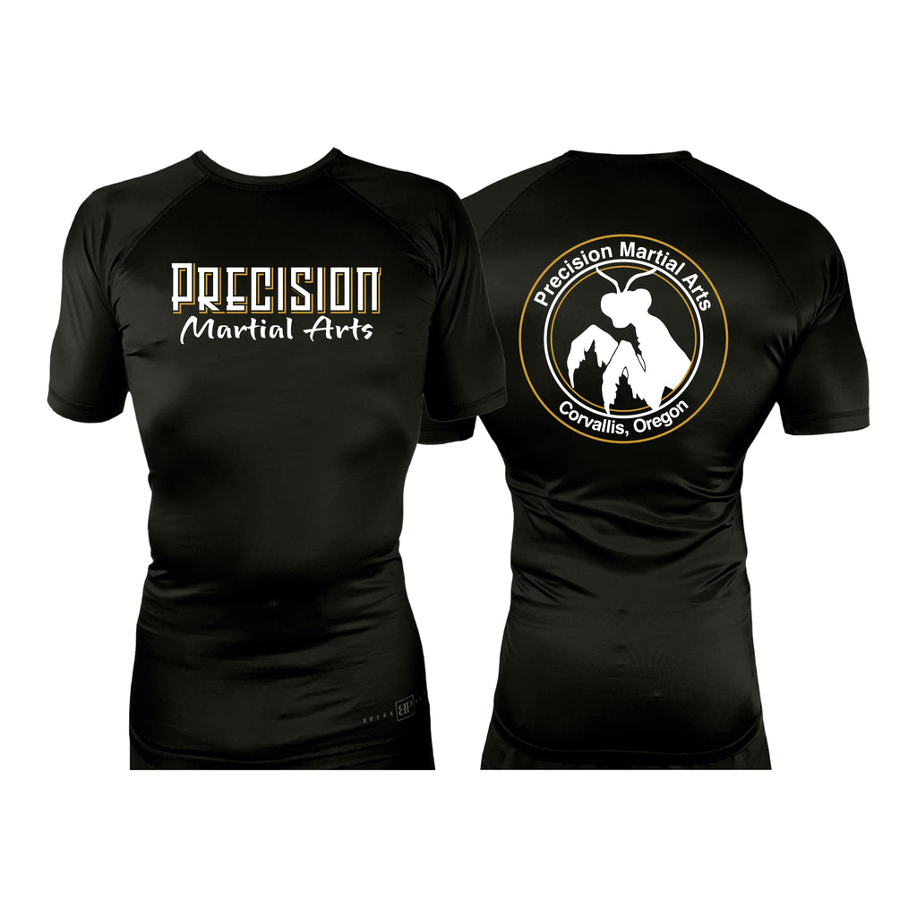 Precision Martial Arts All Black Custom Rash Guards Short Sleeves #8266 B