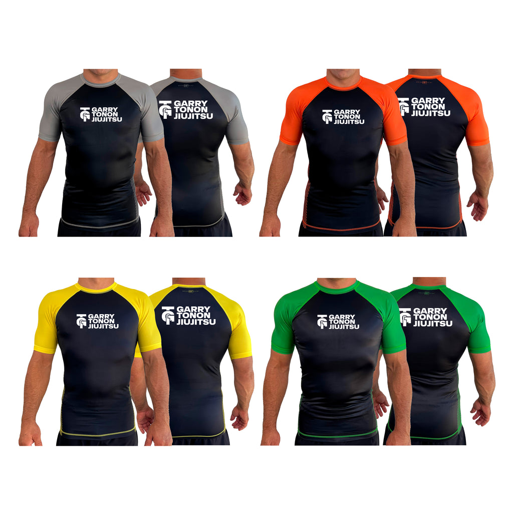 GTJJ All Black Ranked Short Sleeve Rash Guards #8268 D