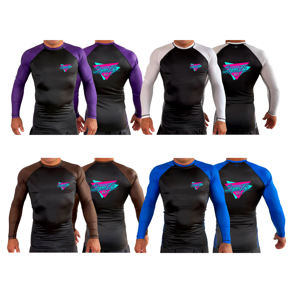 SuperFly BJJ All Black Ranked Long Sleeve Rash Guards #8269 A