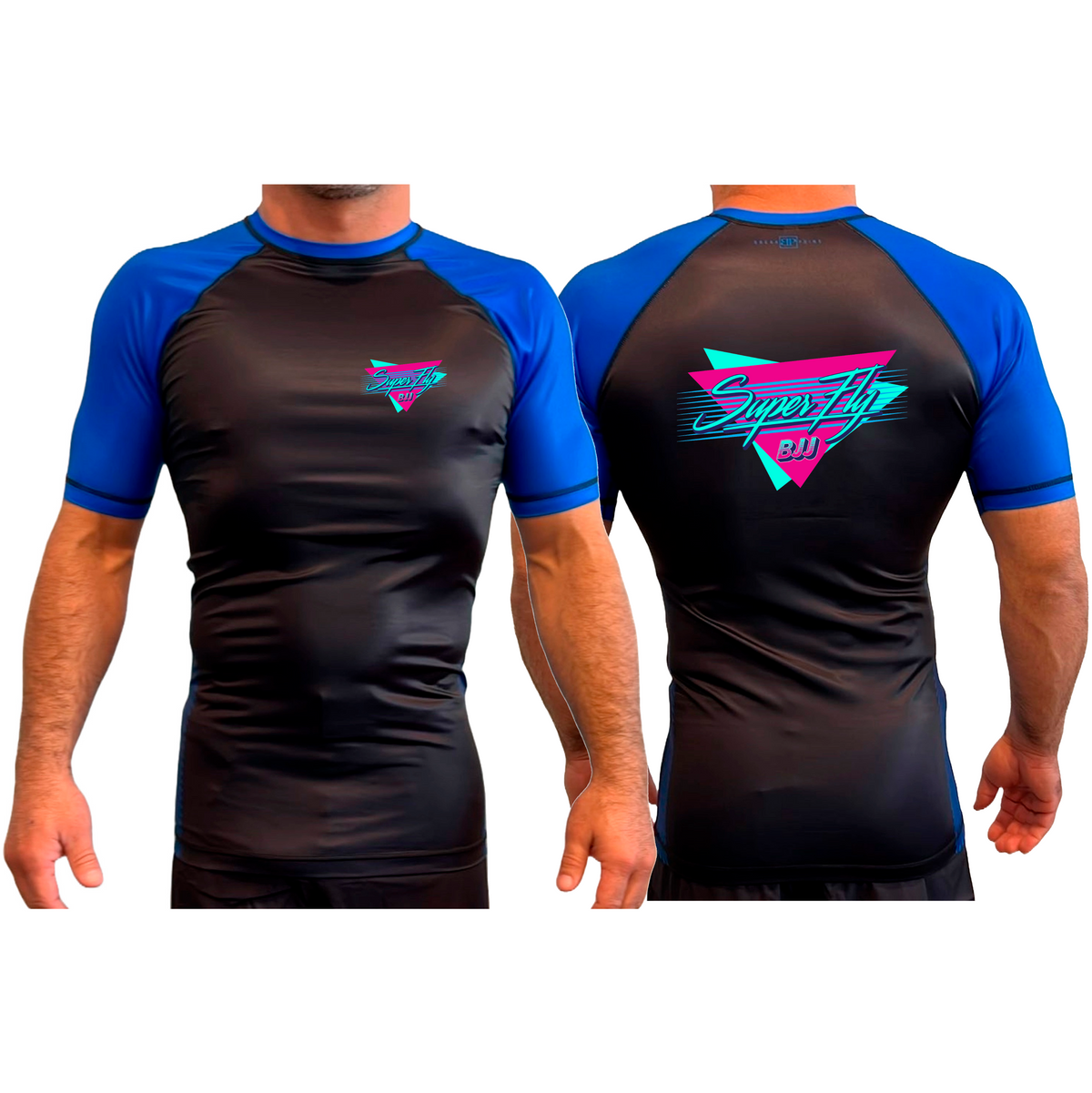SuperFly BJJ All Black Ranked Short Sleeve Rash Guards #8269 A