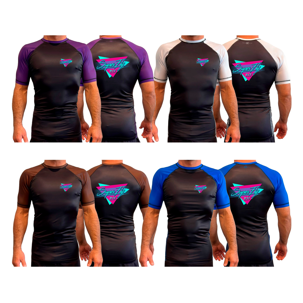 SuperFly BJJ All Black Ranked Short Sleeve Rash Guards #8269 A