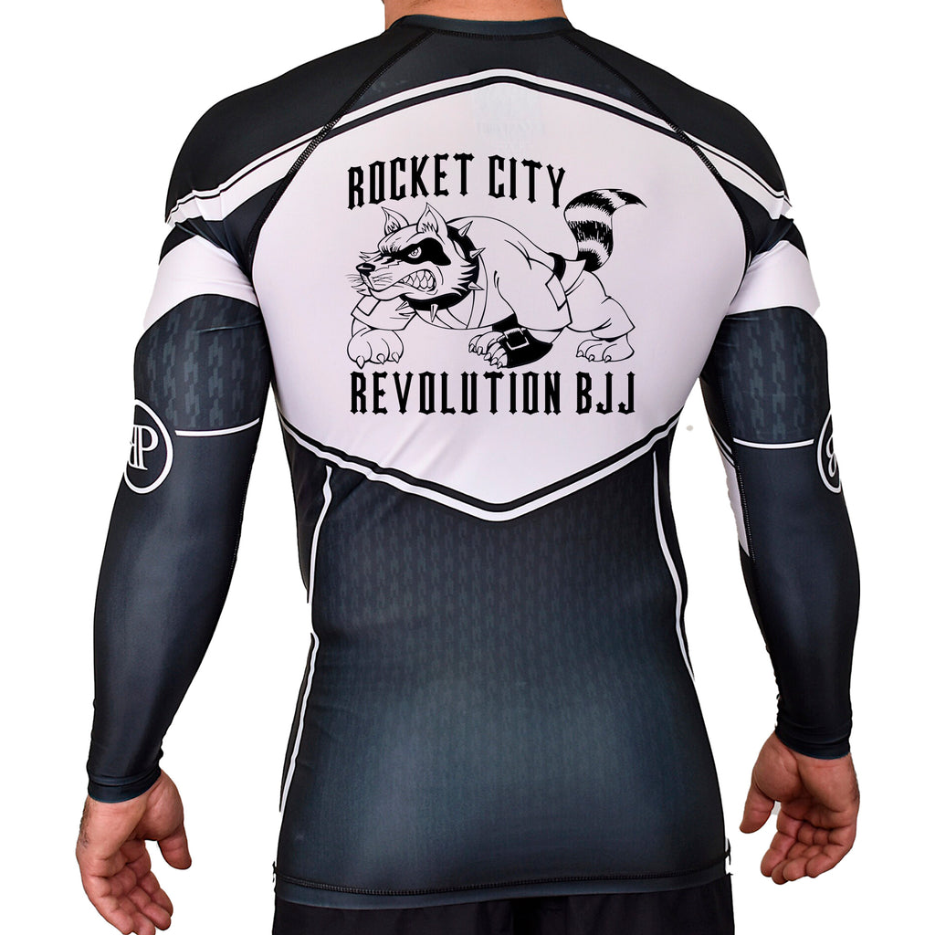 Rocket City Revolution BJJ Academy Rash Guards Black/White #8274