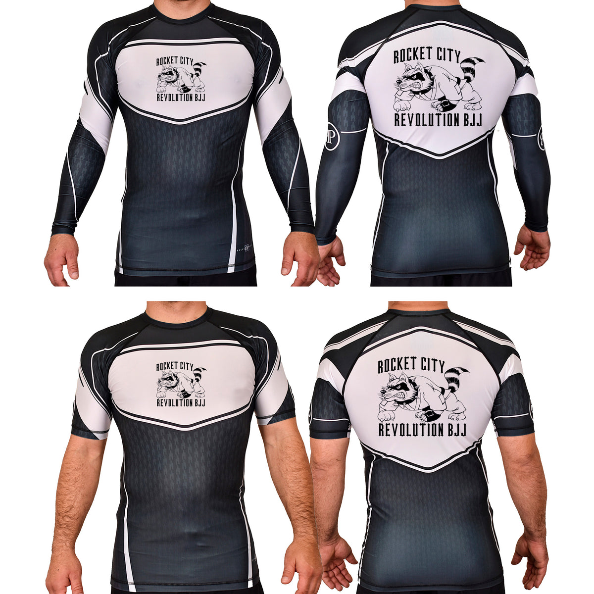 Rocket City Revolution BJJ Academy Rash Guards Black/White #8274
