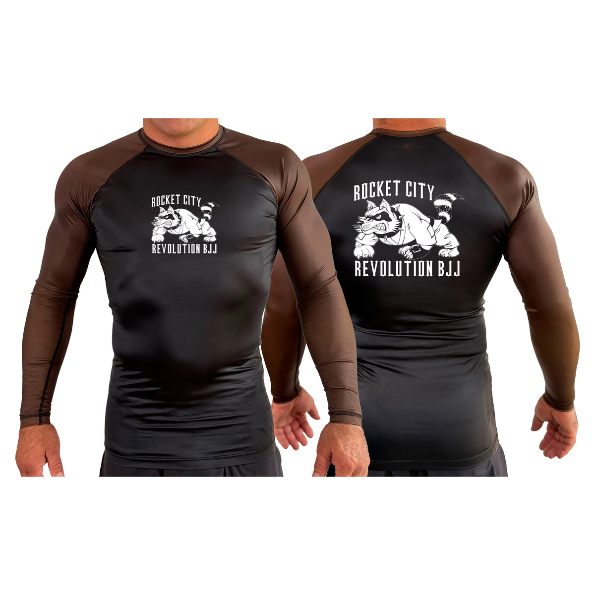 Rocket City Revolution BJJ All Black Ranked Long Sleeve Rash Guards #8274