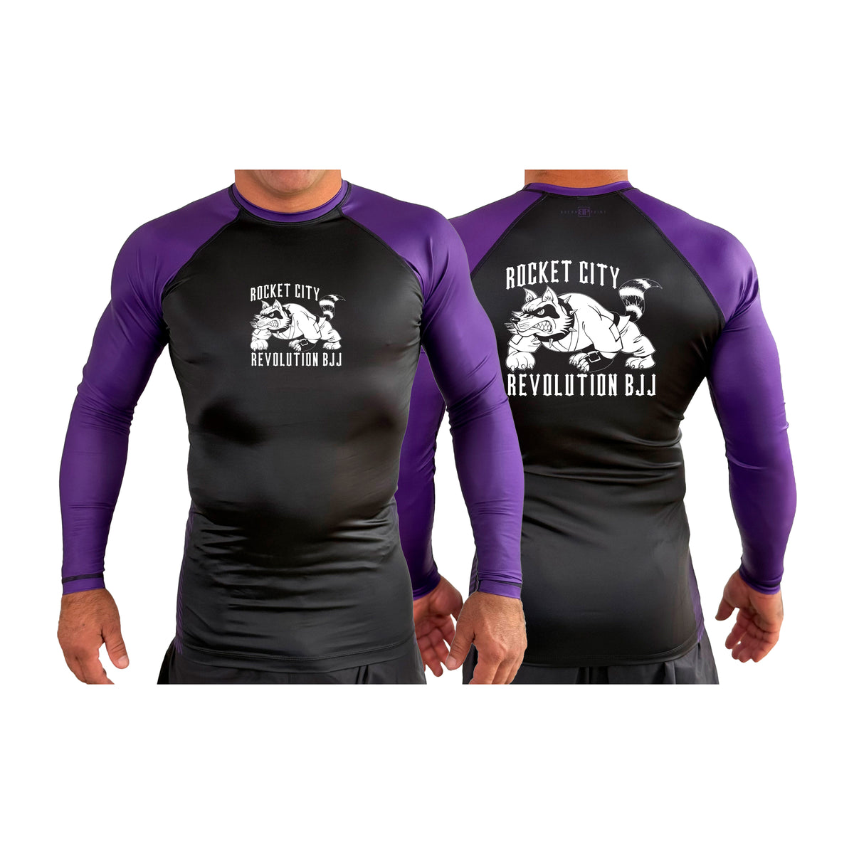 Rocket City Revolution BJJ All Black Ranked Long Sleeve Rash Guards #8274