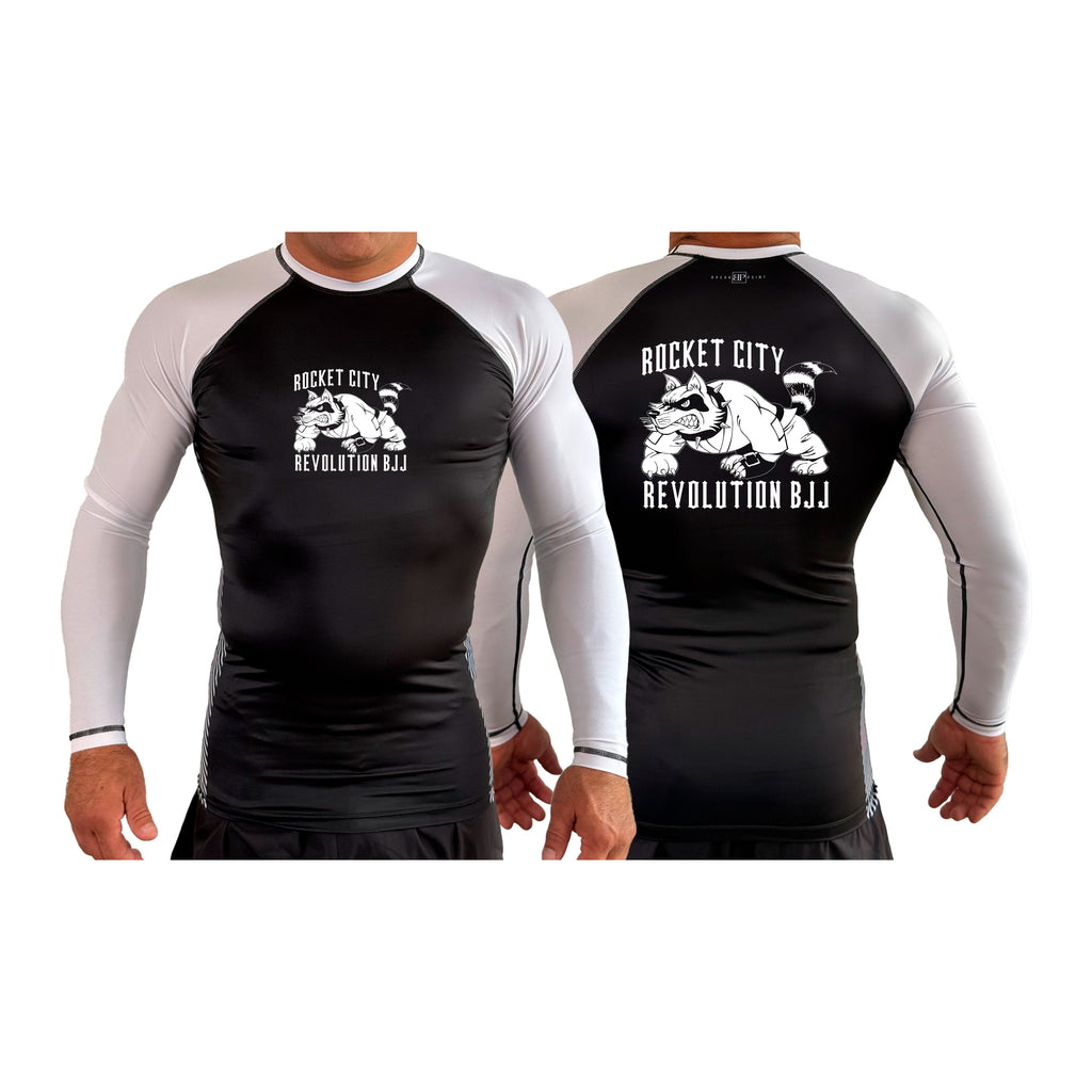 Rocket City Revolution BJJ All Black Ranked Long Sleeve Rash Guards #8274