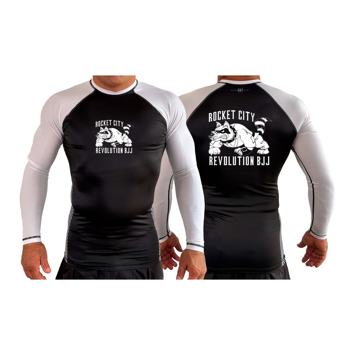 Rocket City Revolution BJJ All Black Ranked Long Sleeve Rash Guards #8274