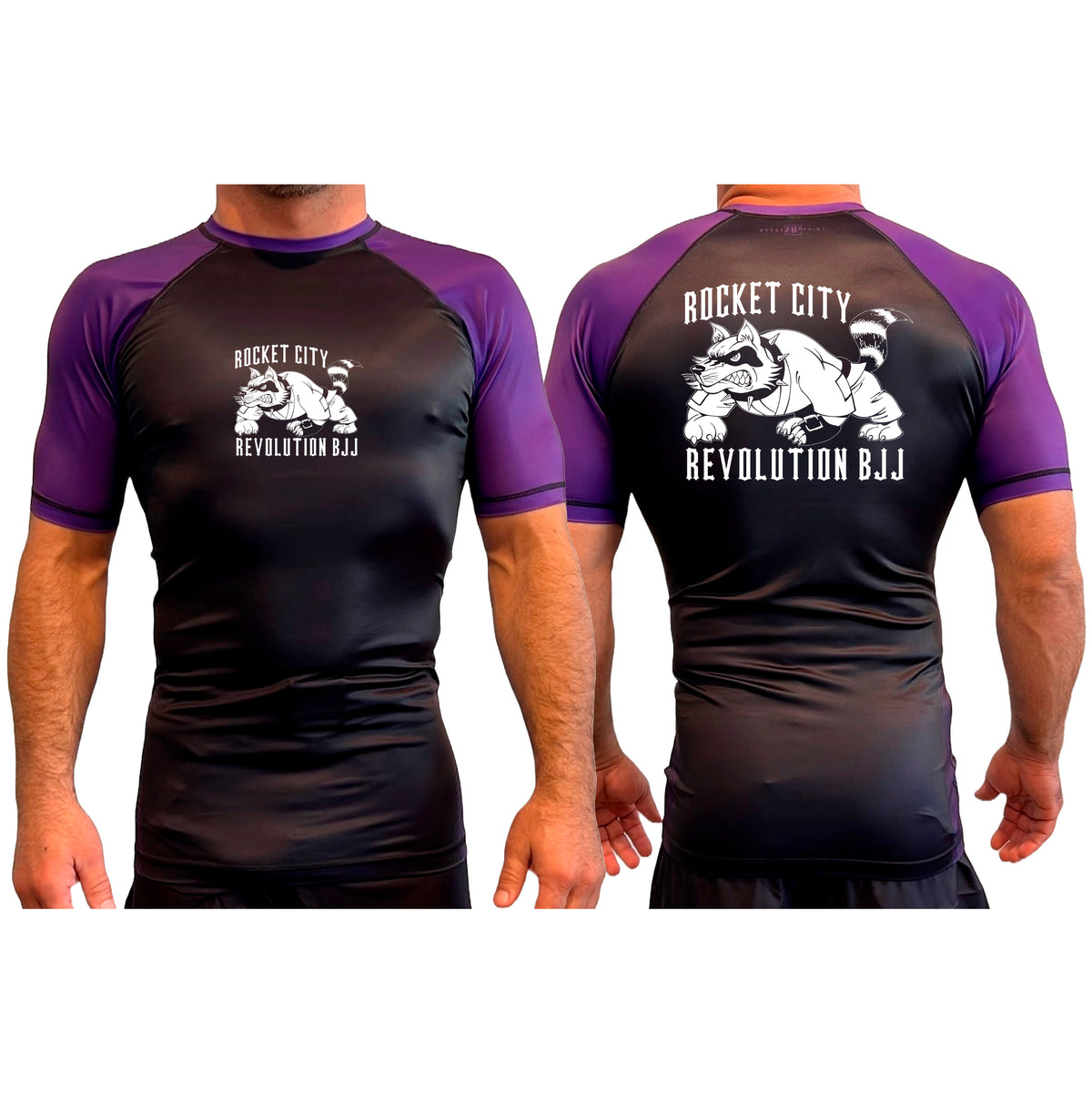 Rocket City Revolution BJJ All Black Ranked Short Sleeve Rash Guards #8274