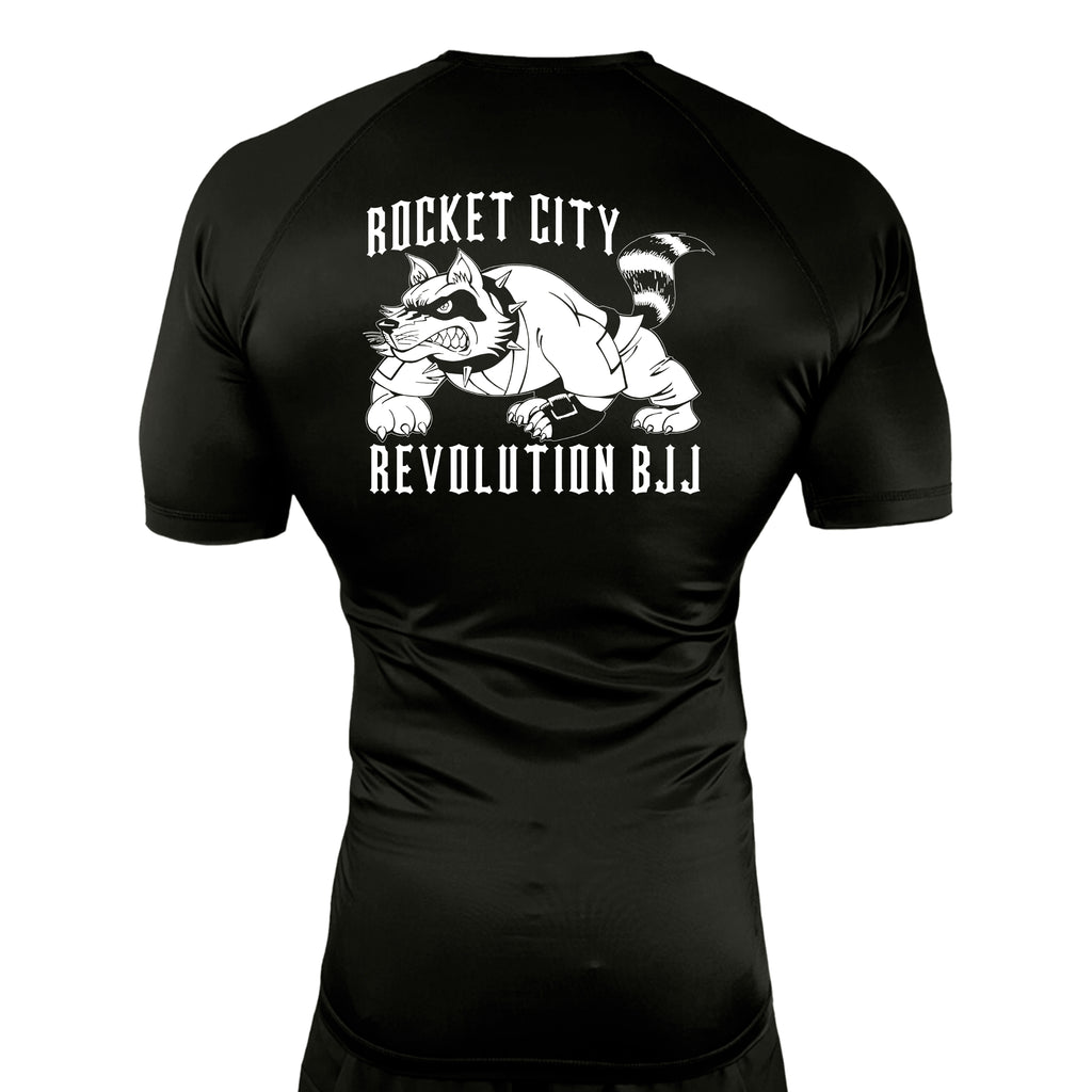 Rocket City Revolution BJJ All Black Custom Rash Guards Short Sleeves #8274