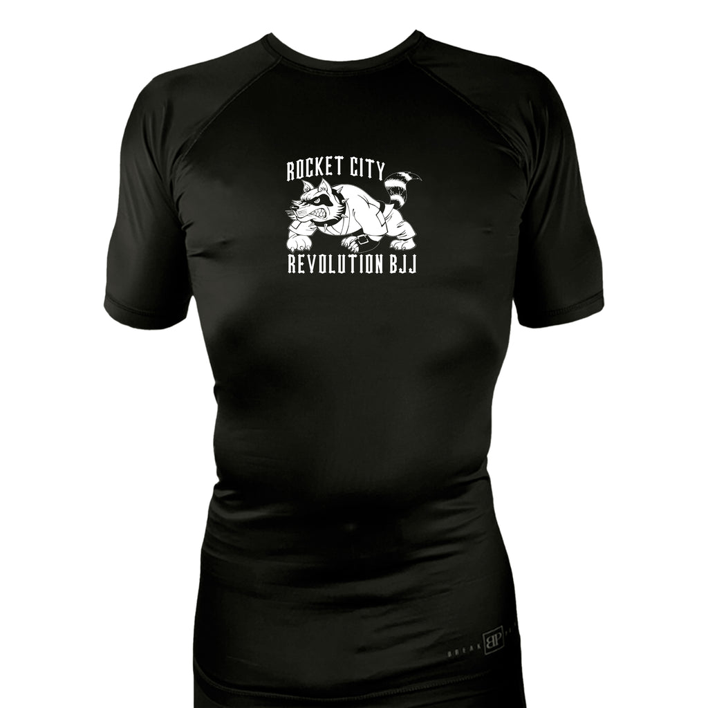 Rocket City Revolution BJJ All Black Custom Rash Guards Short Sleeves #8274