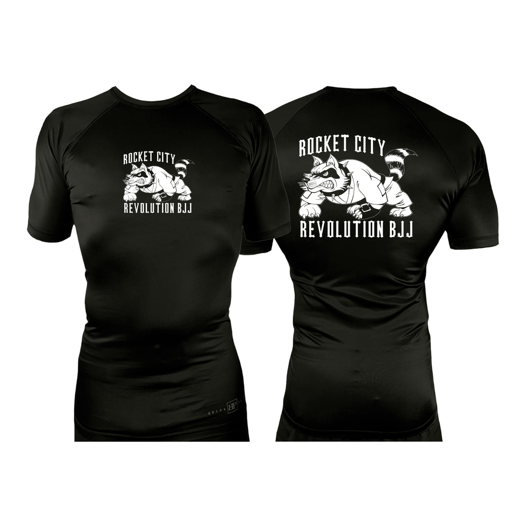 Rocket City Revolution BJJ All Black Custom Rash Guards Short Sleeves #8274