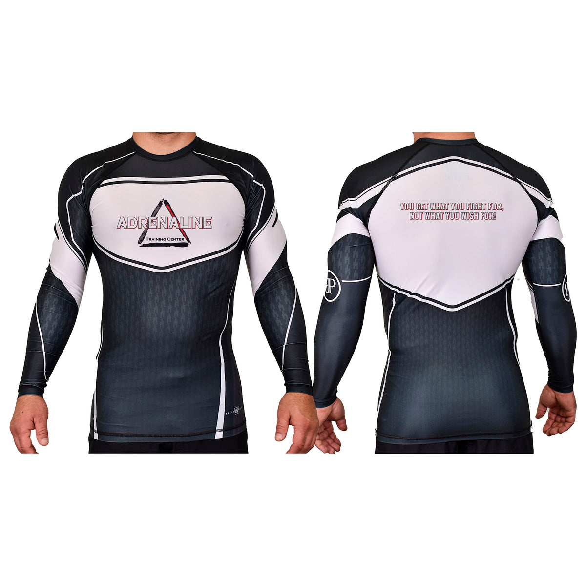 Adrenaline Training Center Academy Rash Guards Black/White  #8104 E