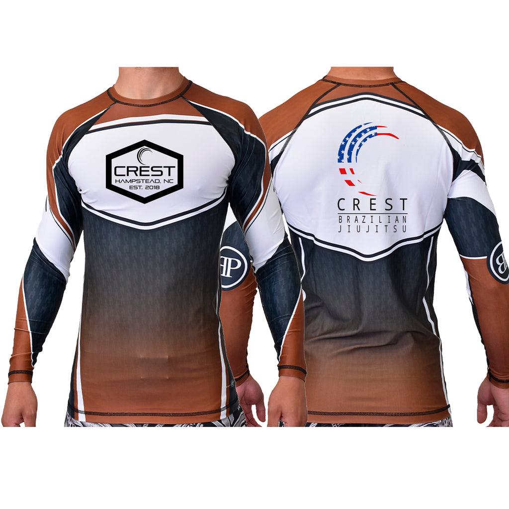 Crest Brazilian Jiu Jitsu Academy Ranked Long Sleeve Rash Guards #8008