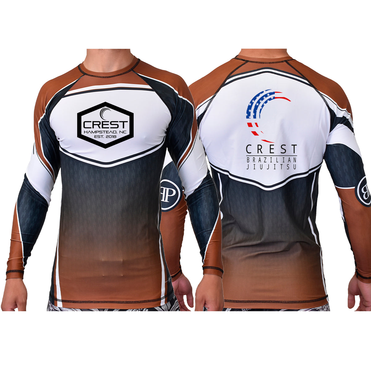 Crest Brazilian Jiu Jitsu Academy Ranked Long Sleeve Rash Guards #8008