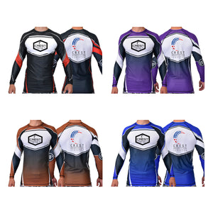 Crest Brazilian Jiu Jitsu Academy Ranked Long Sleeve Rash Guards #8008