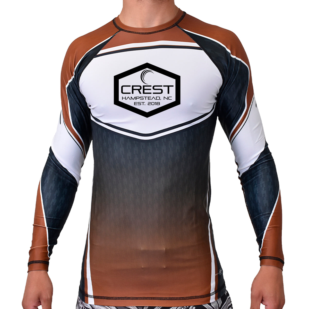 Crest Brazilian Jiu Jitsu Academy Ranked Long Sleeve Rash Guards #8008