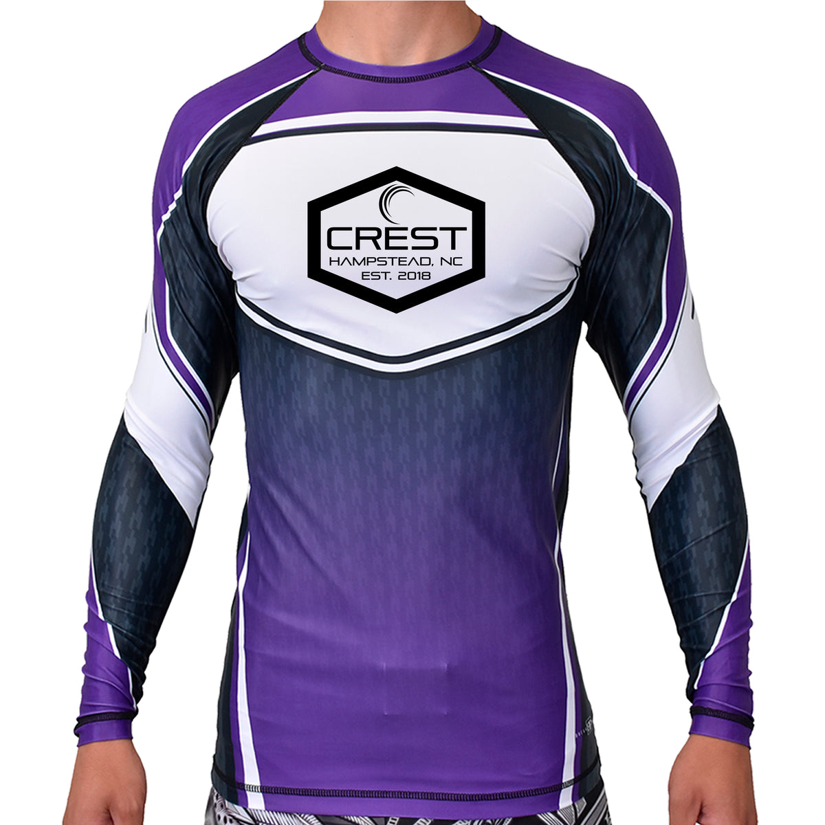 Crest Brazilian Jiu Jitsu Academy Ranked Long Sleeve Rash Guards #8008