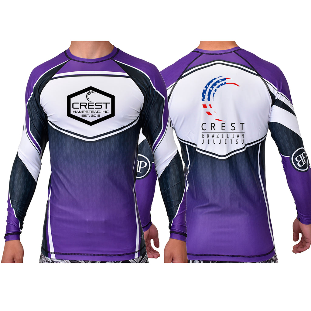 Crest Brazilian Jiu Jitsu Academy Ranked Long Sleeve Rash Guards #8008