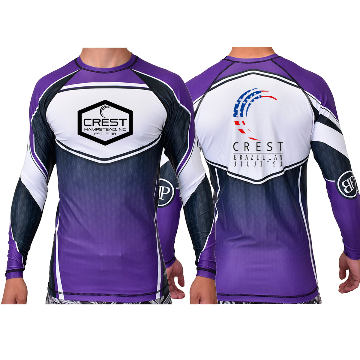 Crest Brazilian Jiu Jitsu Academy Ranked Long Sleeve Rash Guards #8008