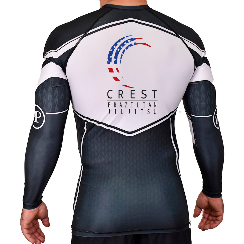 Crest Brazilian Jiu Jitsu Academy Rash Guards Black/White #8008
