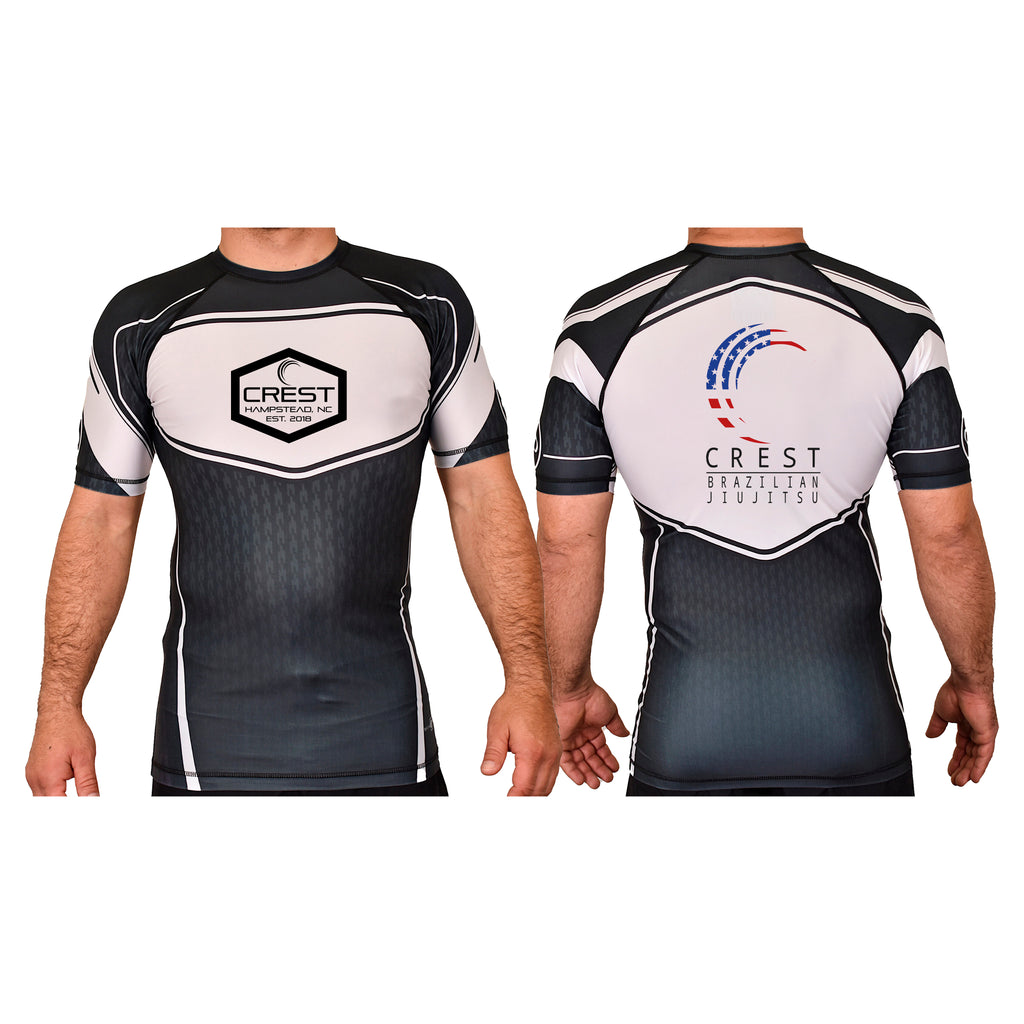 Crest Brazilian Jiu Jitsu Academy Rash Guards Black/White #8008