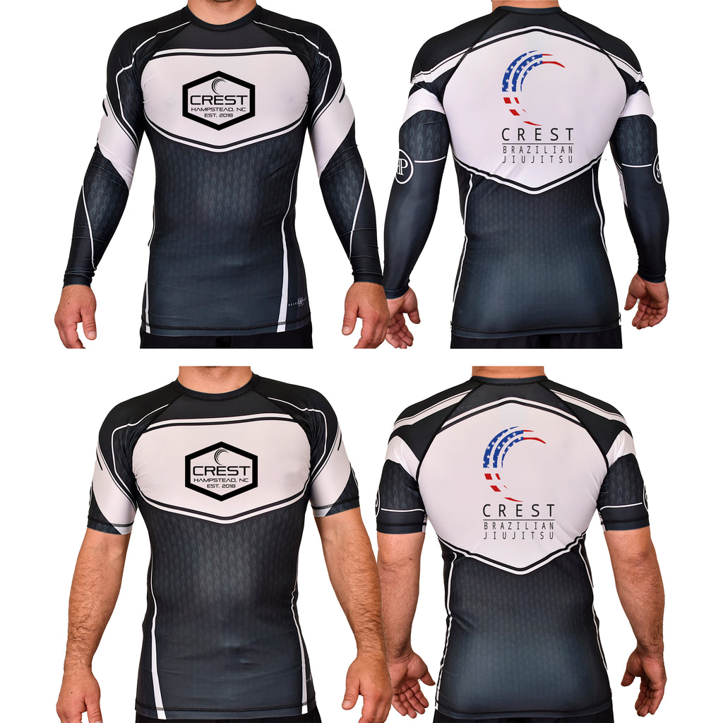 Crest Brazilian Jiu Jitsu Academy Rash Guards Black/White #8008