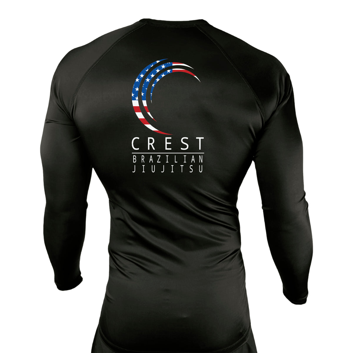 Crest Brazilian Jiu Jitsu All Black Custom Rash Guards Long Sleeves #8008