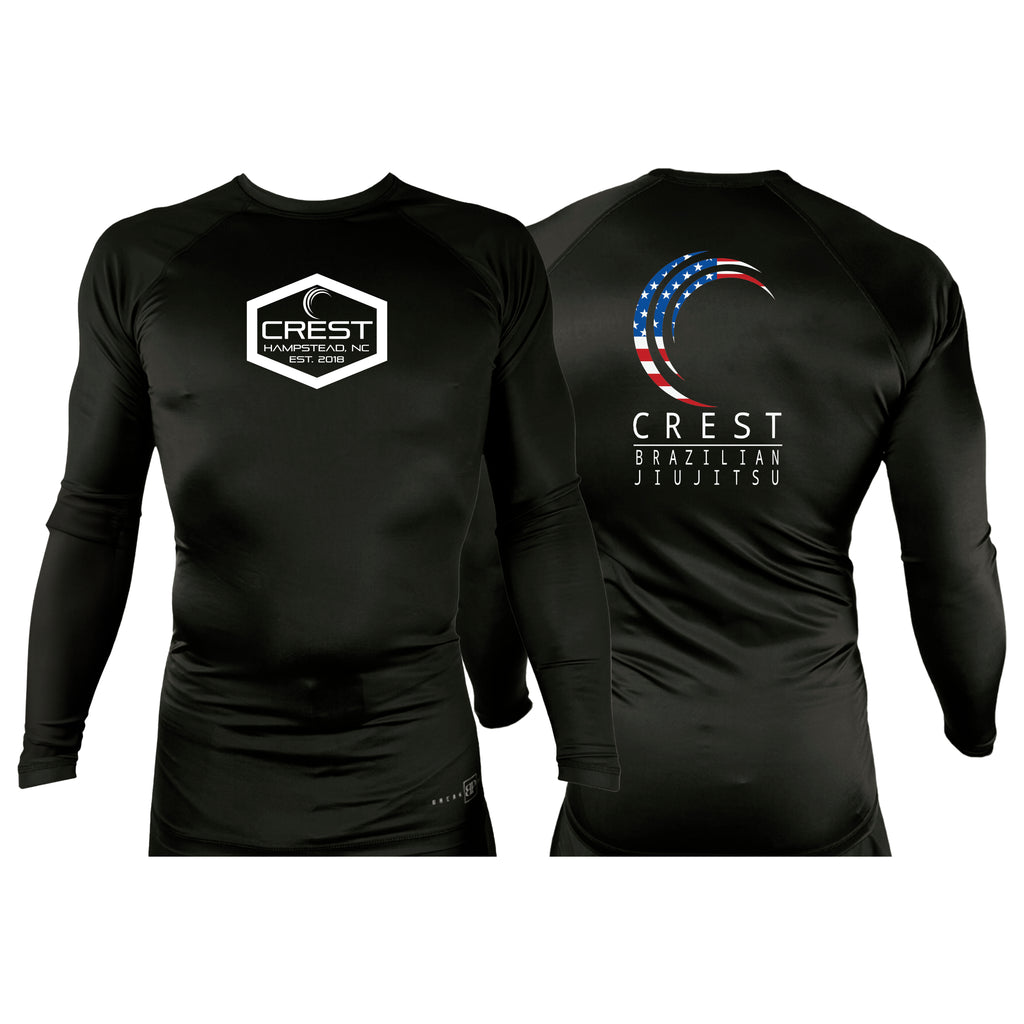 Crest Brazilian Jiu Jitsu All Black Custom Rash Guards Long Sleeves #8008