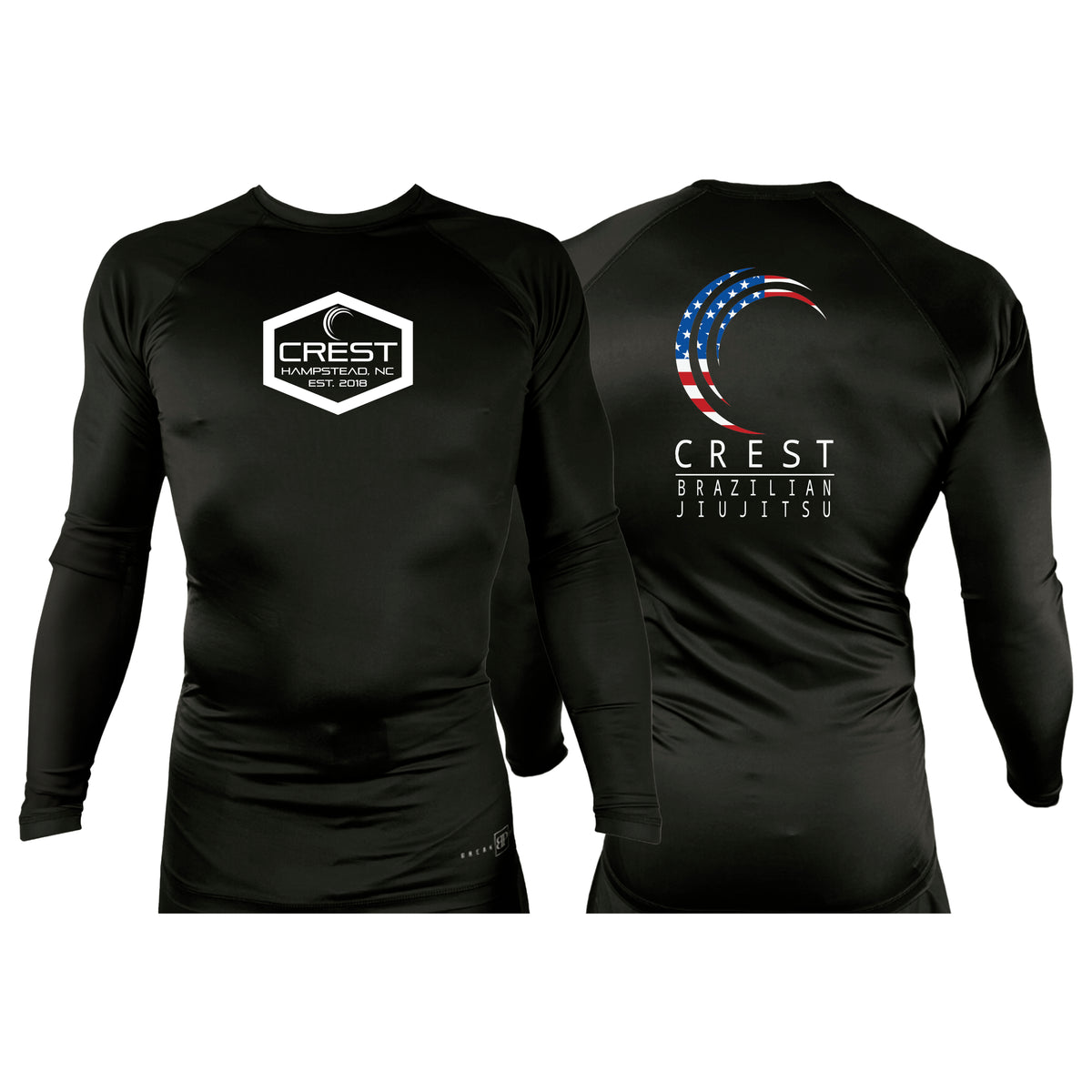 Crest Brazilian Jiu Jitsu All Black Custom Rash Guards Long Sleeves #8008