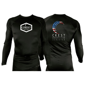 Crest Brazilian Jiu Jitsu All Black Custom Rash Guards Long Sleeves #8008