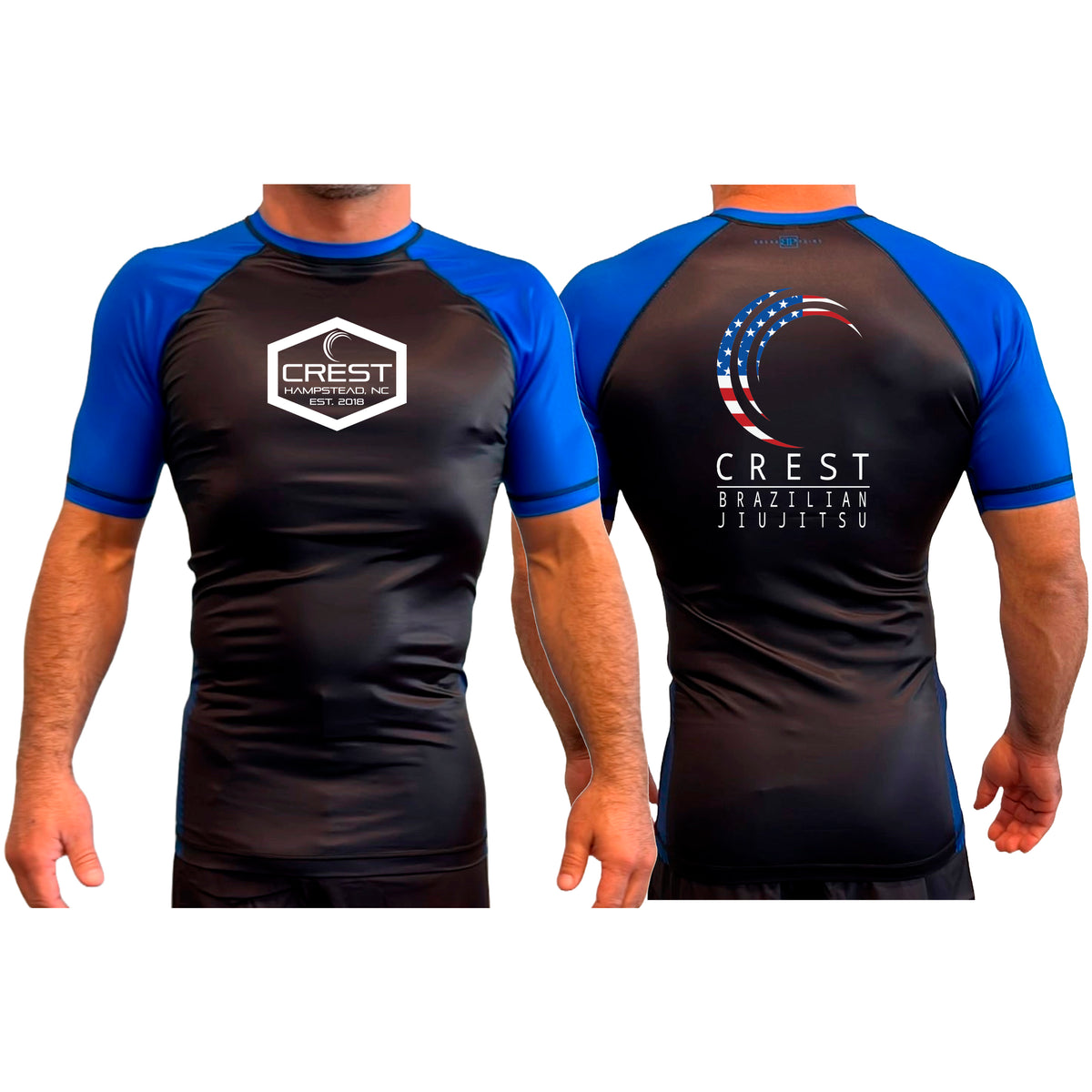 Crest Brazilian Jiu Jitsu All Black Ranked Short Sleeve Rash Guards #8008