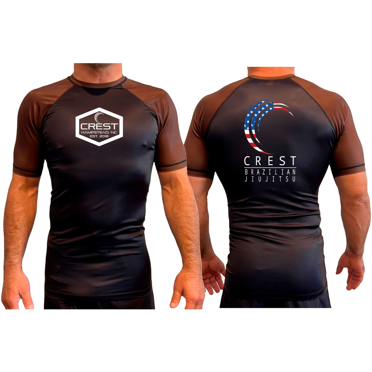 Crest Brazilian Jiu Jitsu All Black Ranked Short Sleeve Rash Guards #8008