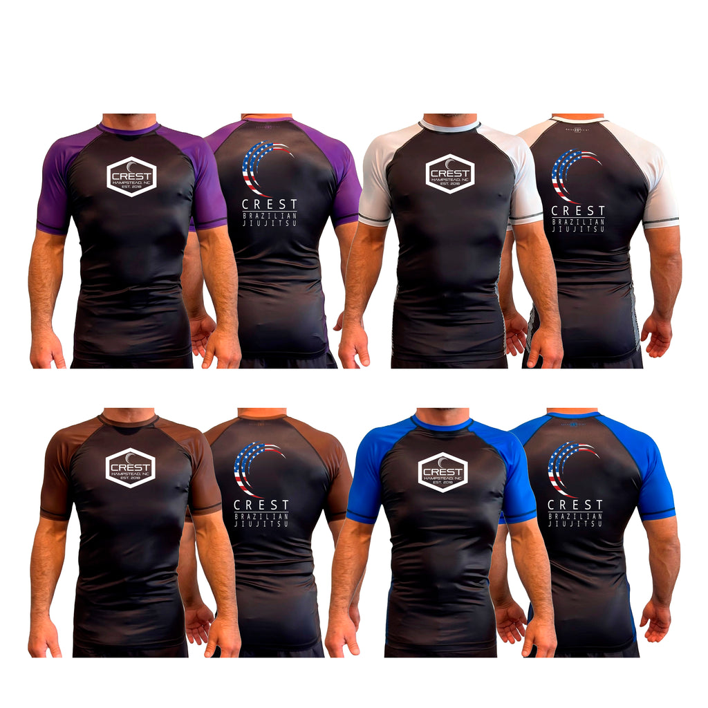 Crest Brazilian Jiu Jitsu All Black Ranked Short Sleeve Rash Guards #8008