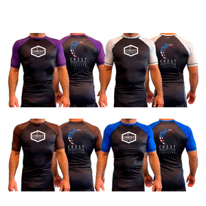 Crest Brazilian Jiu Jitsu All Black Ranked Short Sleeve Rash Guards #8008