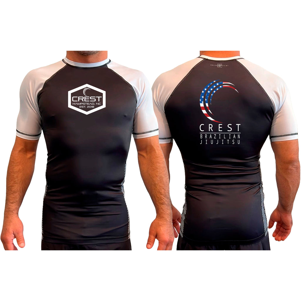 Crest Brazilian Jiu Jitsu All Black Ranked Short Sleeve Rash Guards #8008