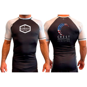 Crest Brazilian Jiu Jitsu All Black Ranked Short Sleeve Rash Guards #8008