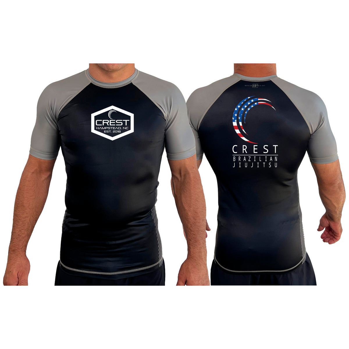 Crest Brazilian Jiu Jitsu All Black Ranked Short Sleeve Rash Guards  #8008
