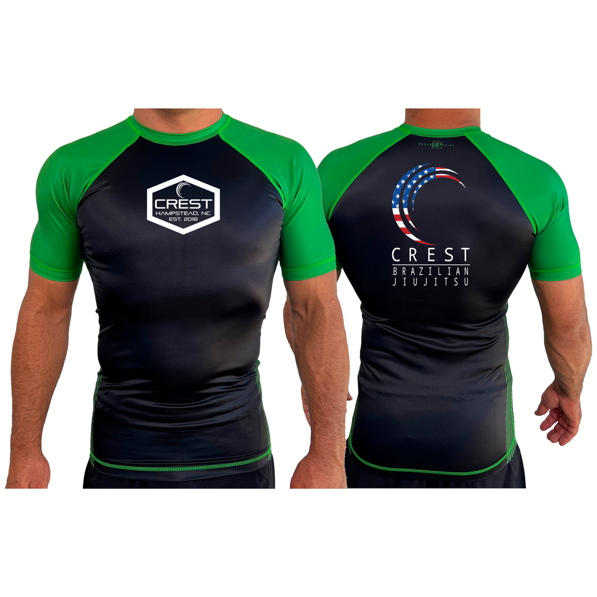 Crest Brazilian Jiu Jitsu All Black Ranked Short Sleeve Rash Guards  #8008
