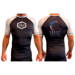 Crest Brazilian Jiu Jitsu All Black Ranked Short Sleeve Rash Guards  #8008